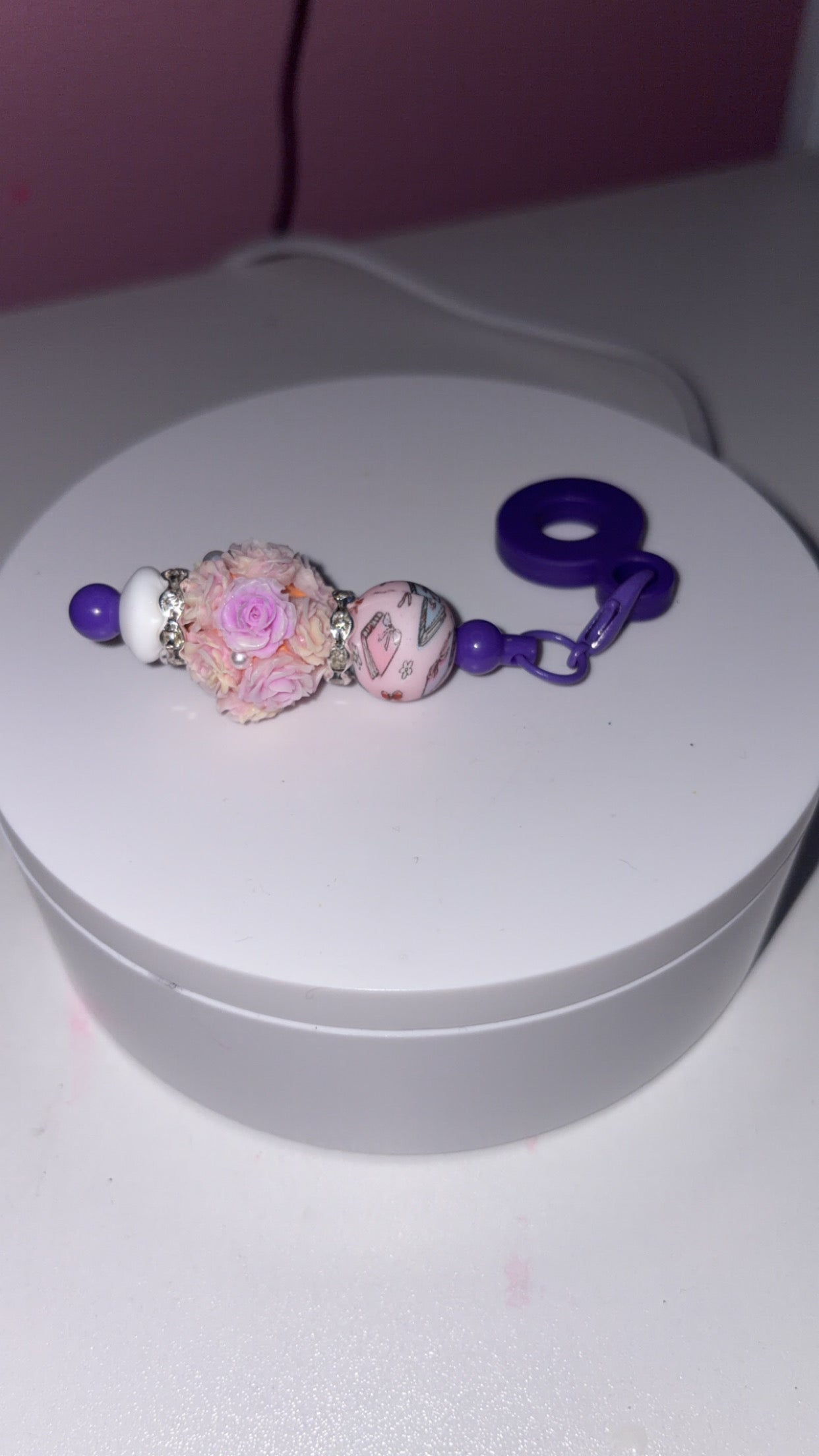 Purple rose straw charm 