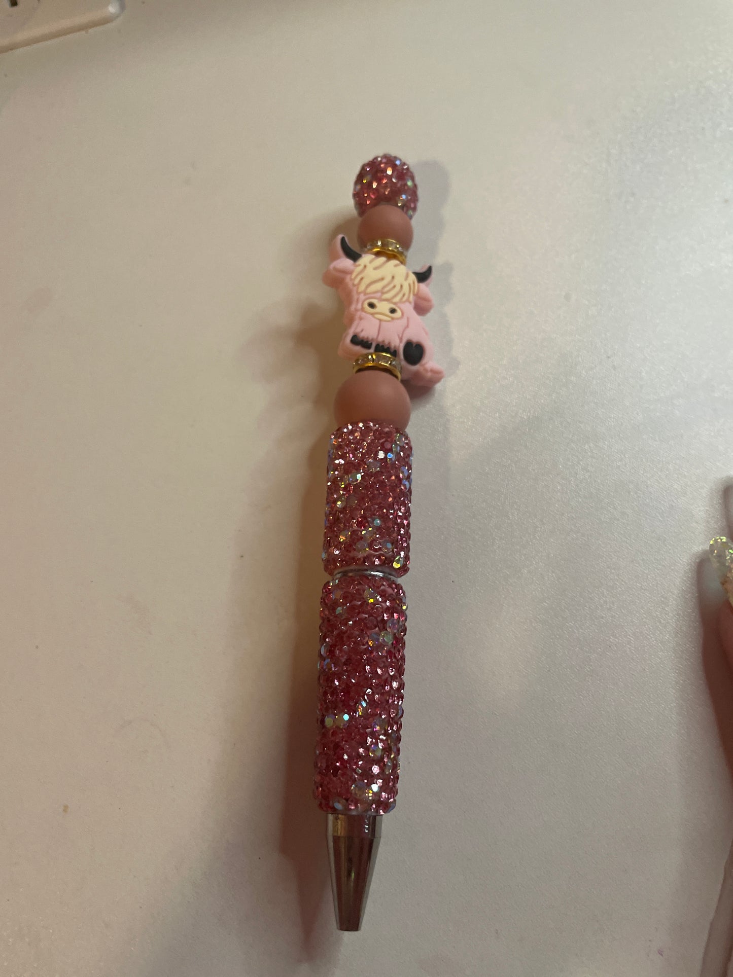 Pink highland cow rhinestone pen