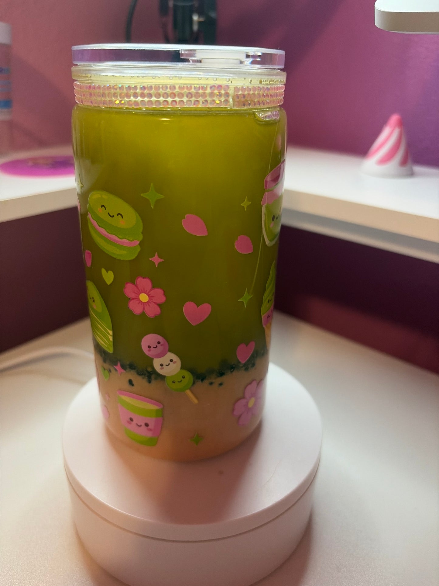 16oz Matcha Girl Lava w/Boba Tumbler w/Bling Rim