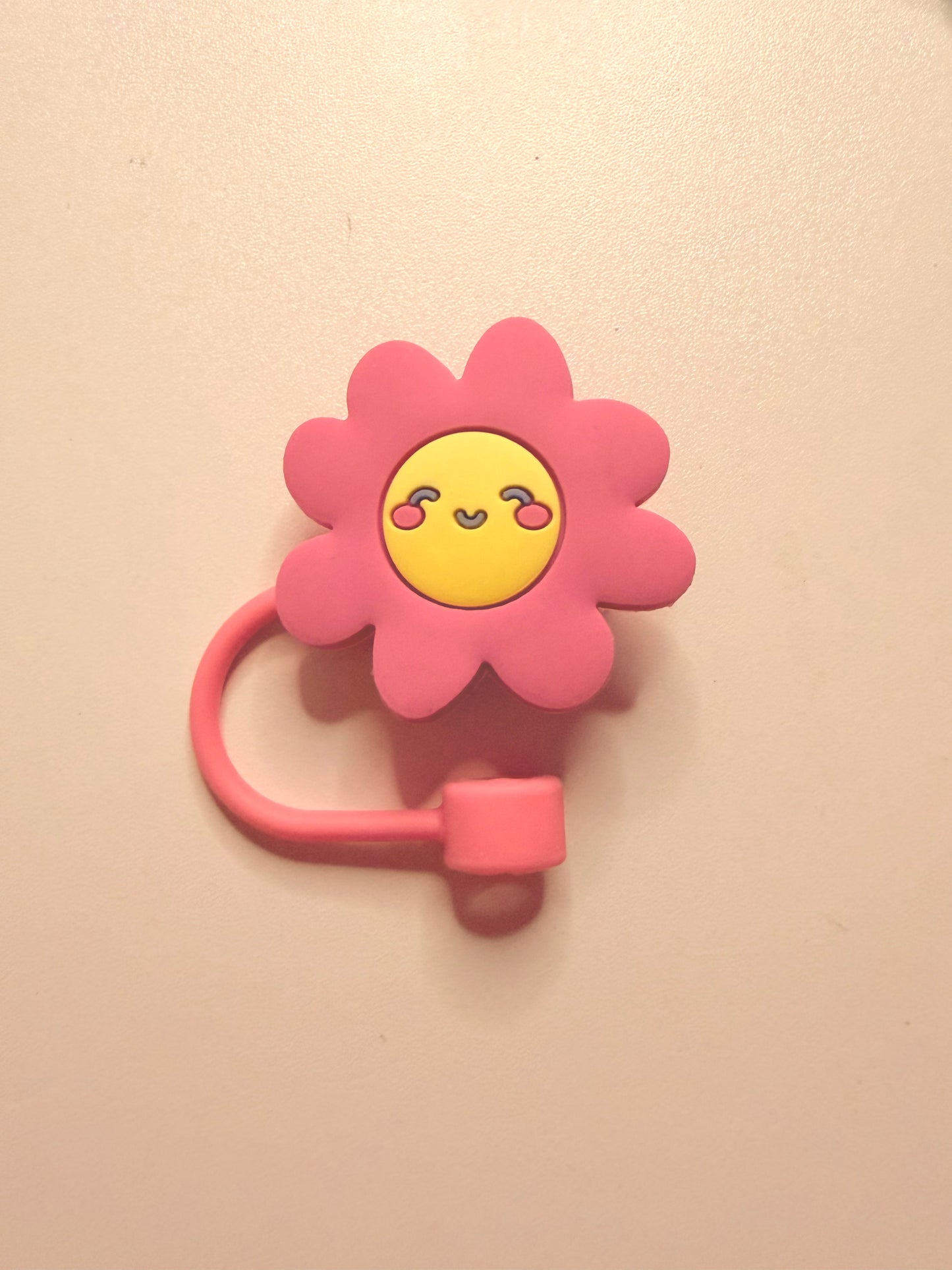 Pink flower straw topper