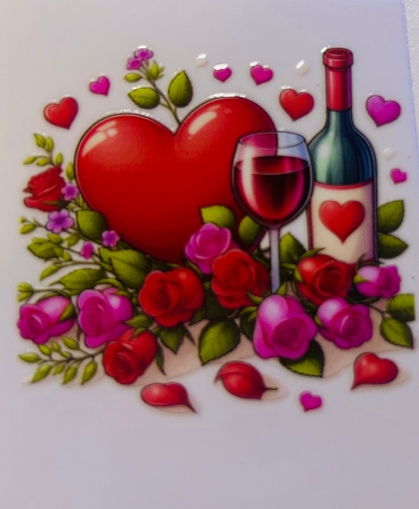 Pink roses, hearts, wine, shot, glass wrap