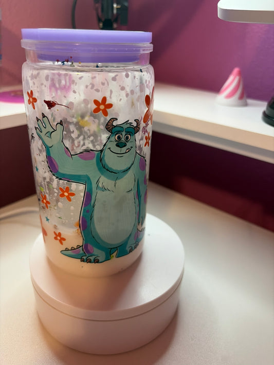 16oz Monsters Inc. White and Clear Lava w/Flowers