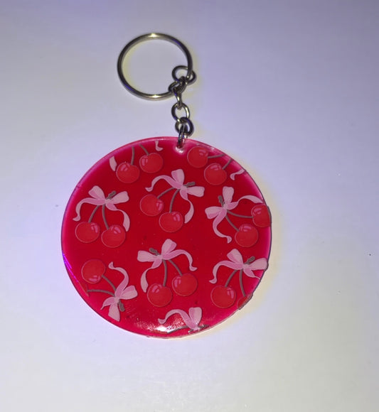 Red cherries and bows keychain