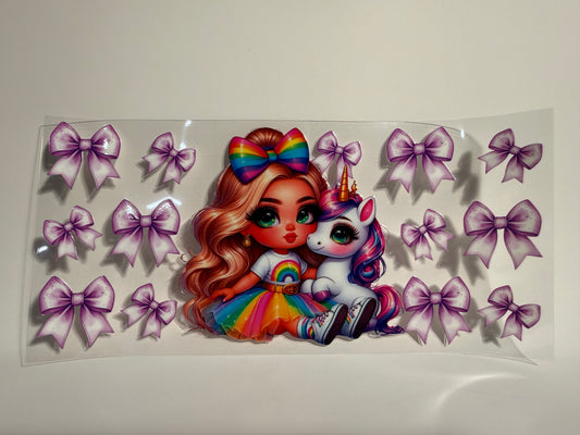 Unicorn with Girl and Purple Bows Wrap