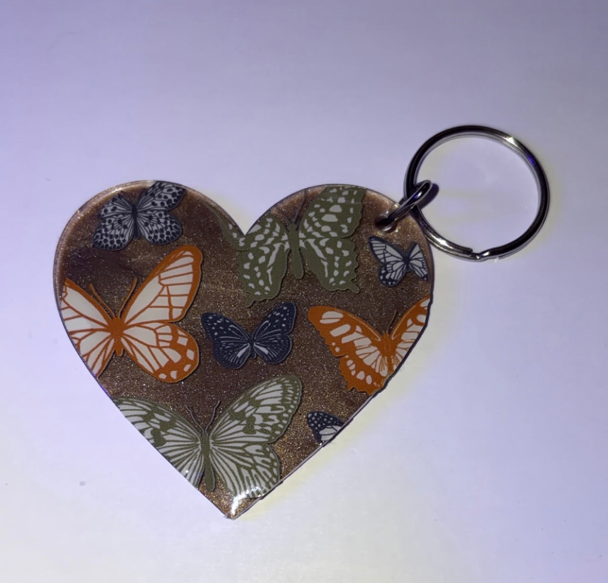 Brown butterfly heart keychain