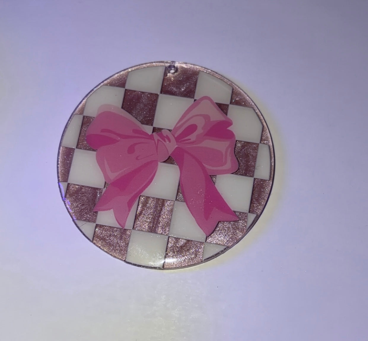 Pink bow with white keychain