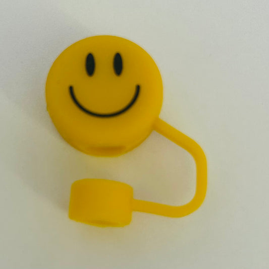 Yellow smiley, face straw topper