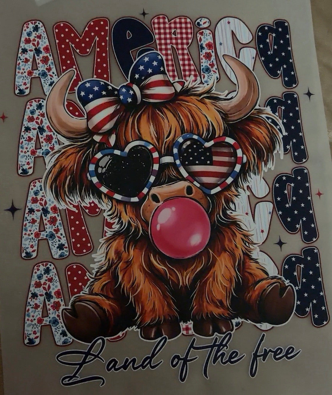 Highland cow Fourth of July heat transfer