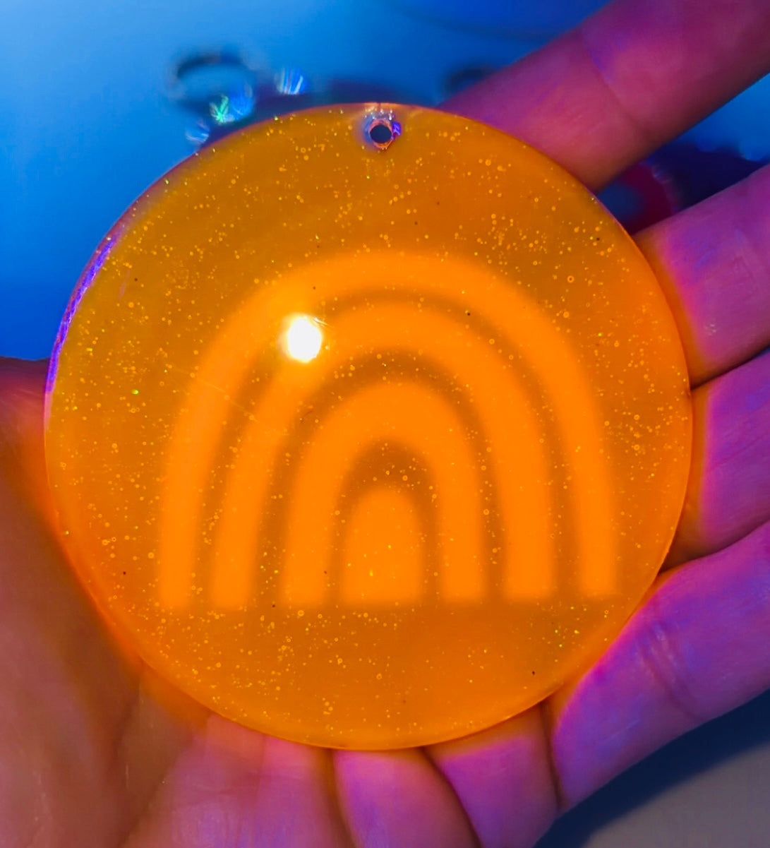Neon orange rainbow keychain