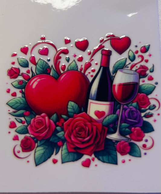 Rose with leaves, heart, wine, and wine glass shot glass wrap