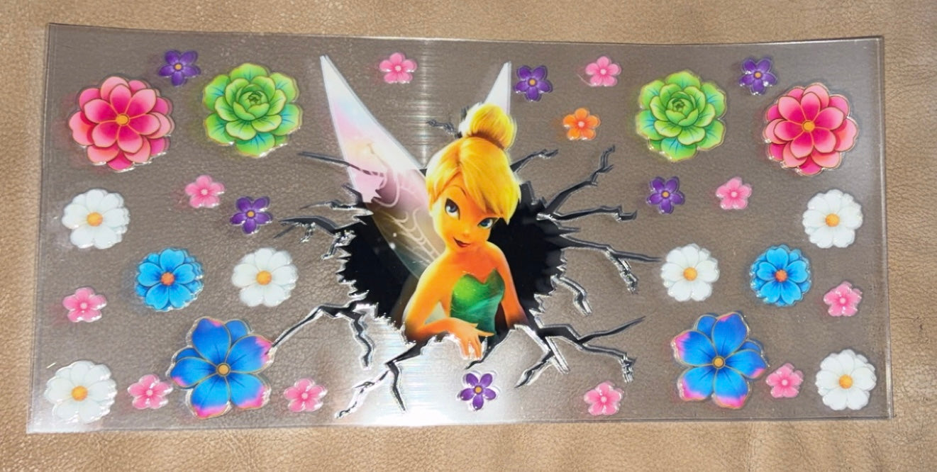 Tinker Bell with green white and blue flowers cup wrap