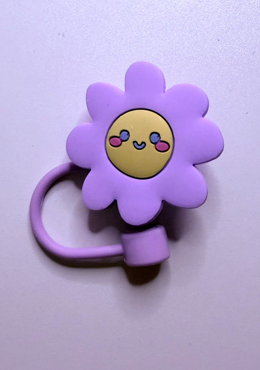 Purple flower straw topper