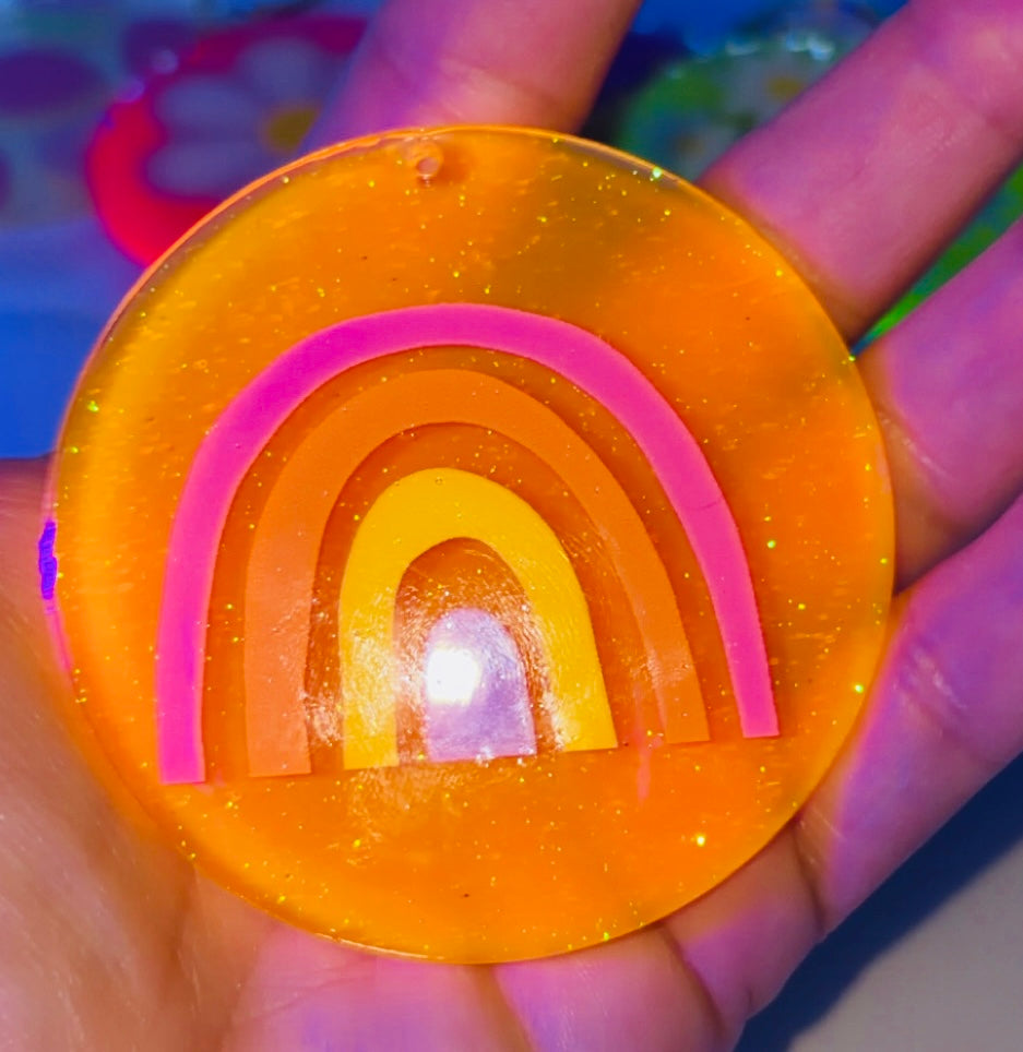 Neon orange rainbow keychain