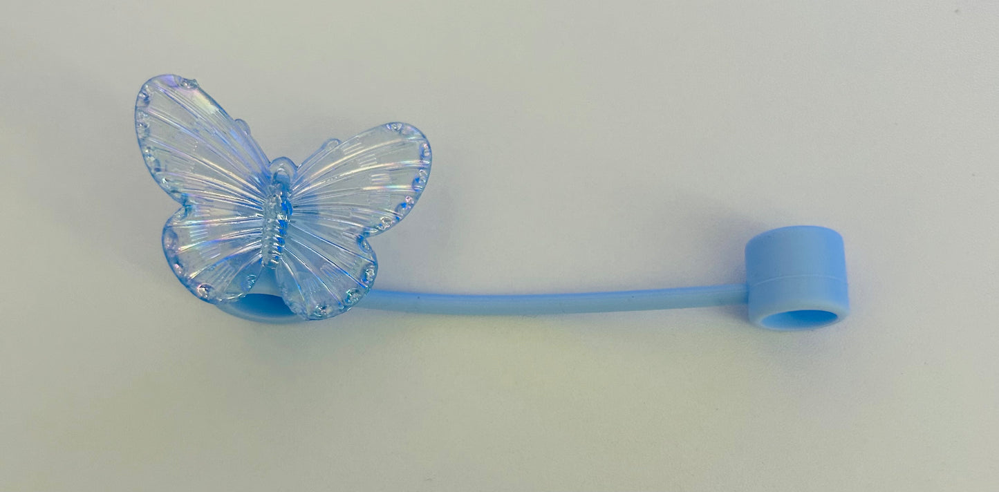 Blue iridescent, butterfly straw topper