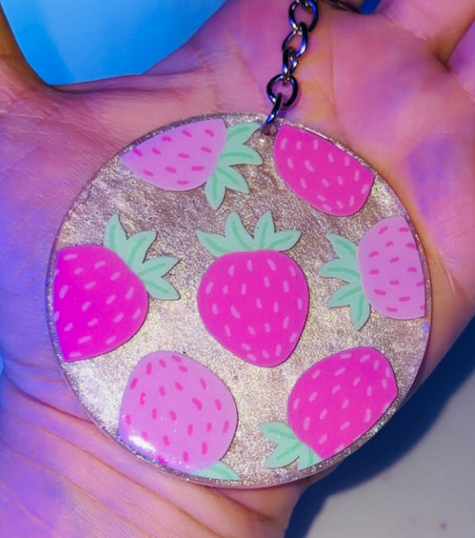 Pearl white strawberry keychain