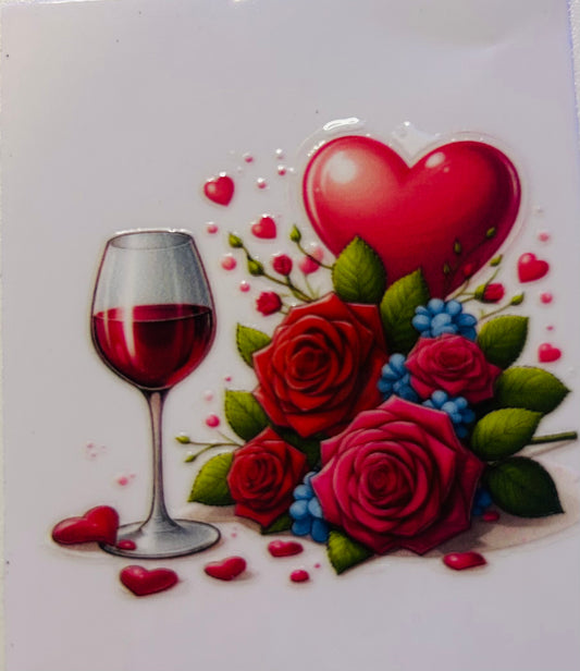 Glass of wine roses, heart shot glass wrap