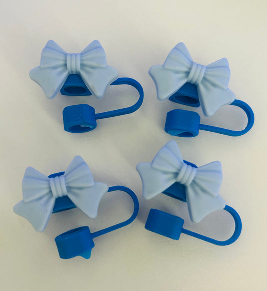 Blue bow straw topper