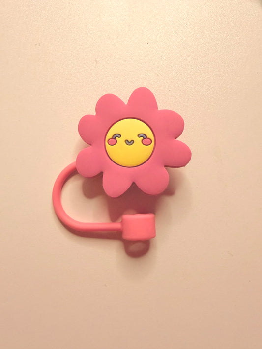 Pink flower straw topper