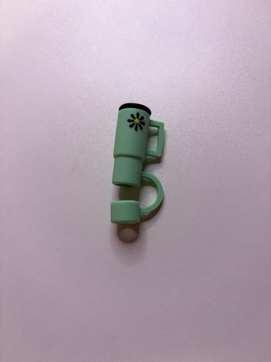 Green tumbler with flower