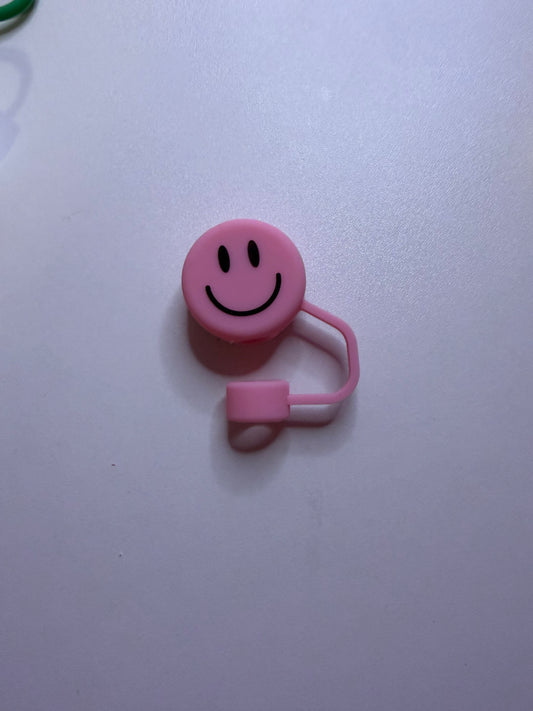 Pink smiley face straw topper