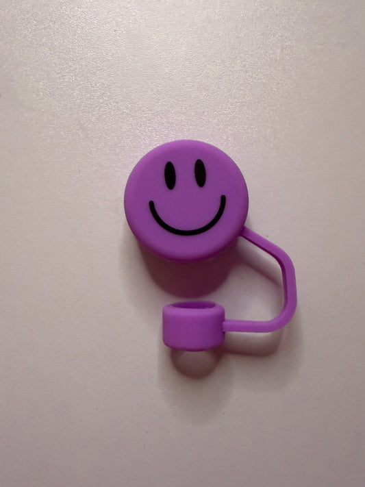 Purple smiley face straw topper