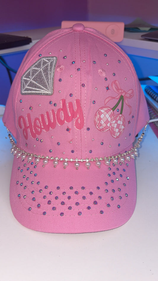 Pink bling pre made cap