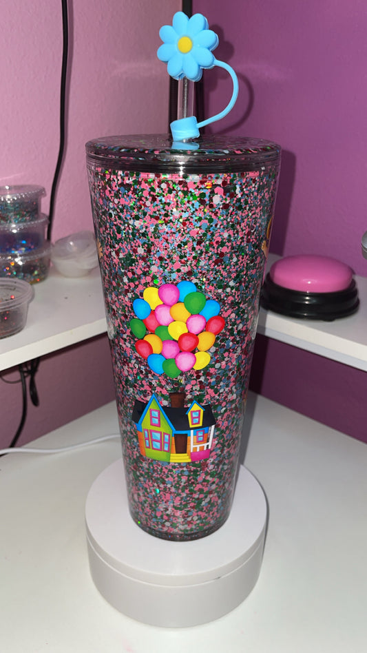 24oz Up Dry Glitter with Flower Straw Topper