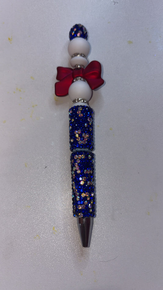 Blue Rhinestone Pen with Red Bow