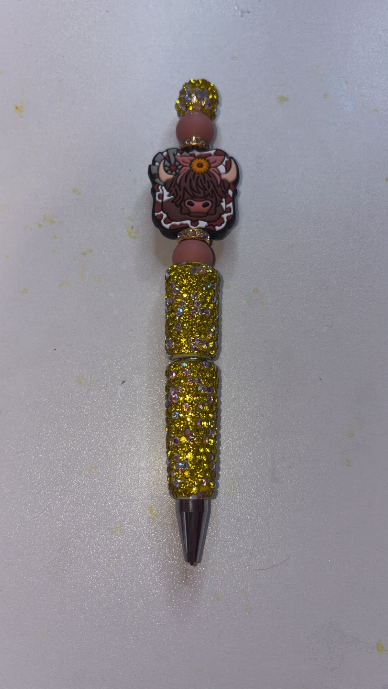 Gold Rhinestone Pen with Highland Cow